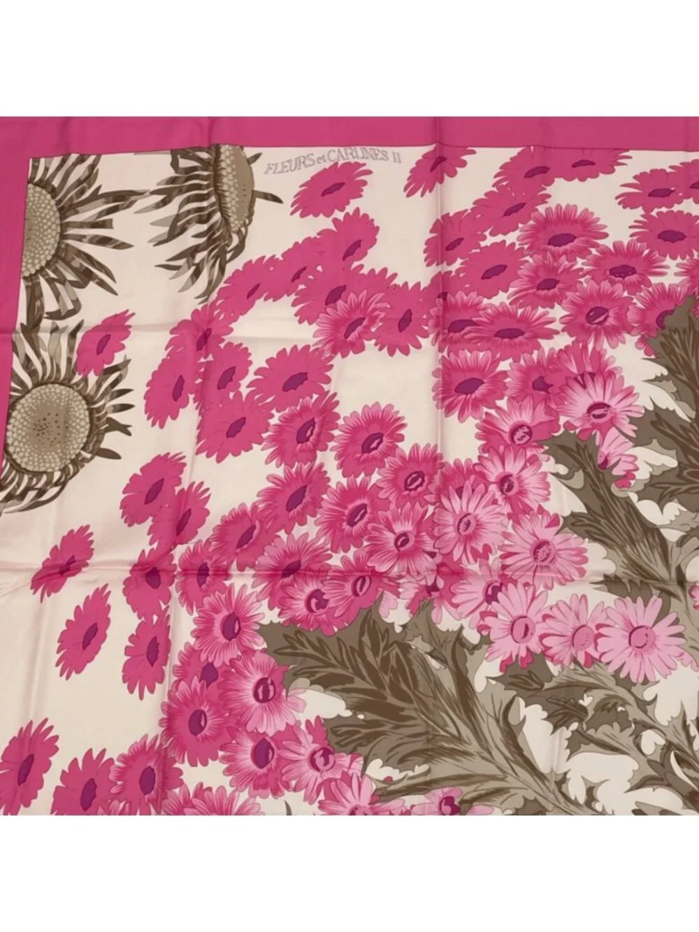 Hermes Scarf Carre 90 Square Pink Multicolor Floral Silk 100% Fleurs Et Carlines - Picture 4 of 8